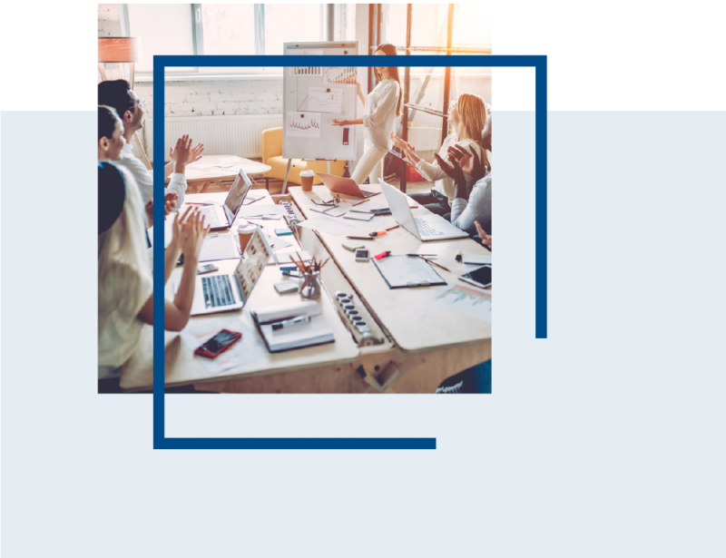 Colleagues in meeting discussing people analytics